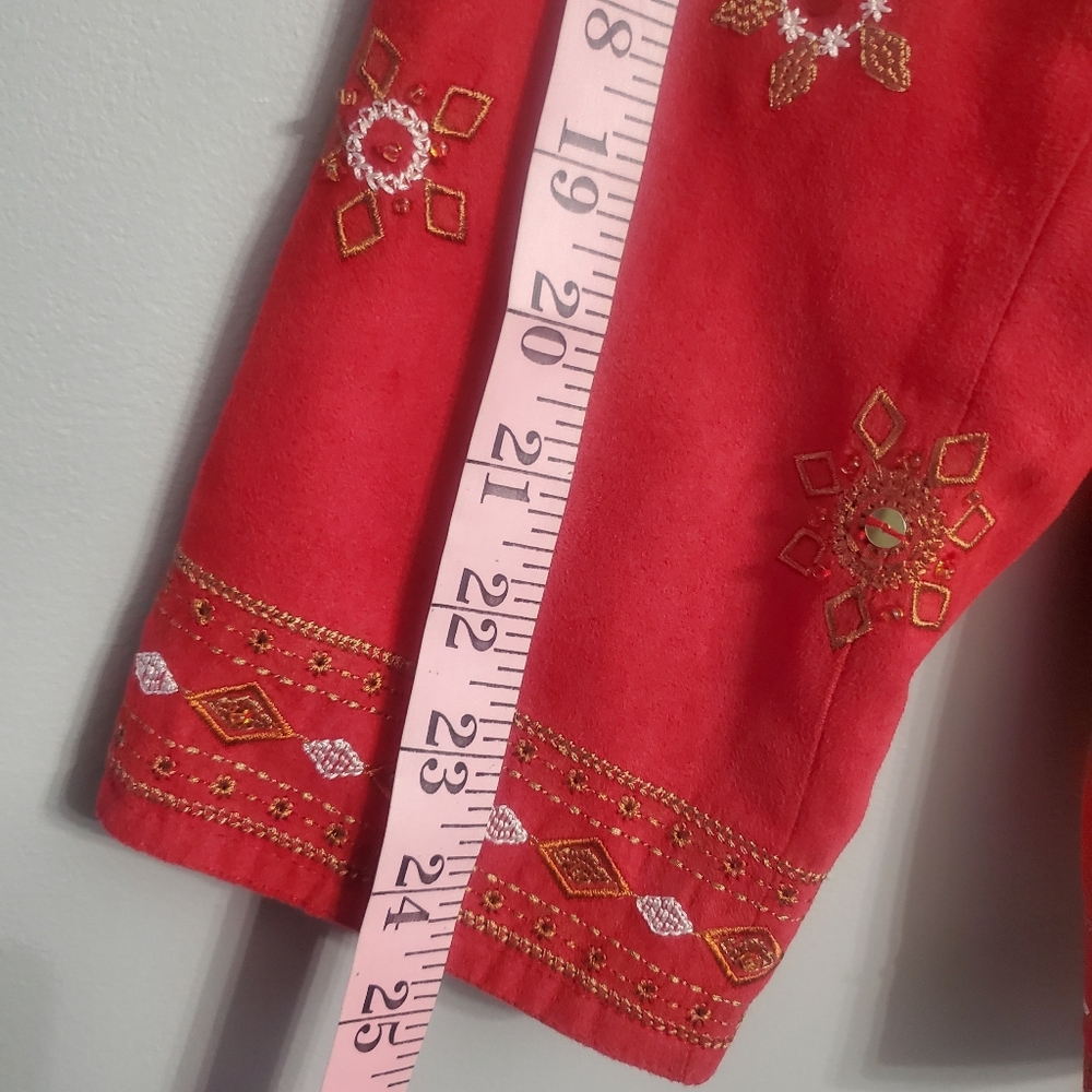 ColdWater Creek Red Faux Suede Embroidered Embellished Blazer  Sz14 Chic Grandma - Picture 11 of 16